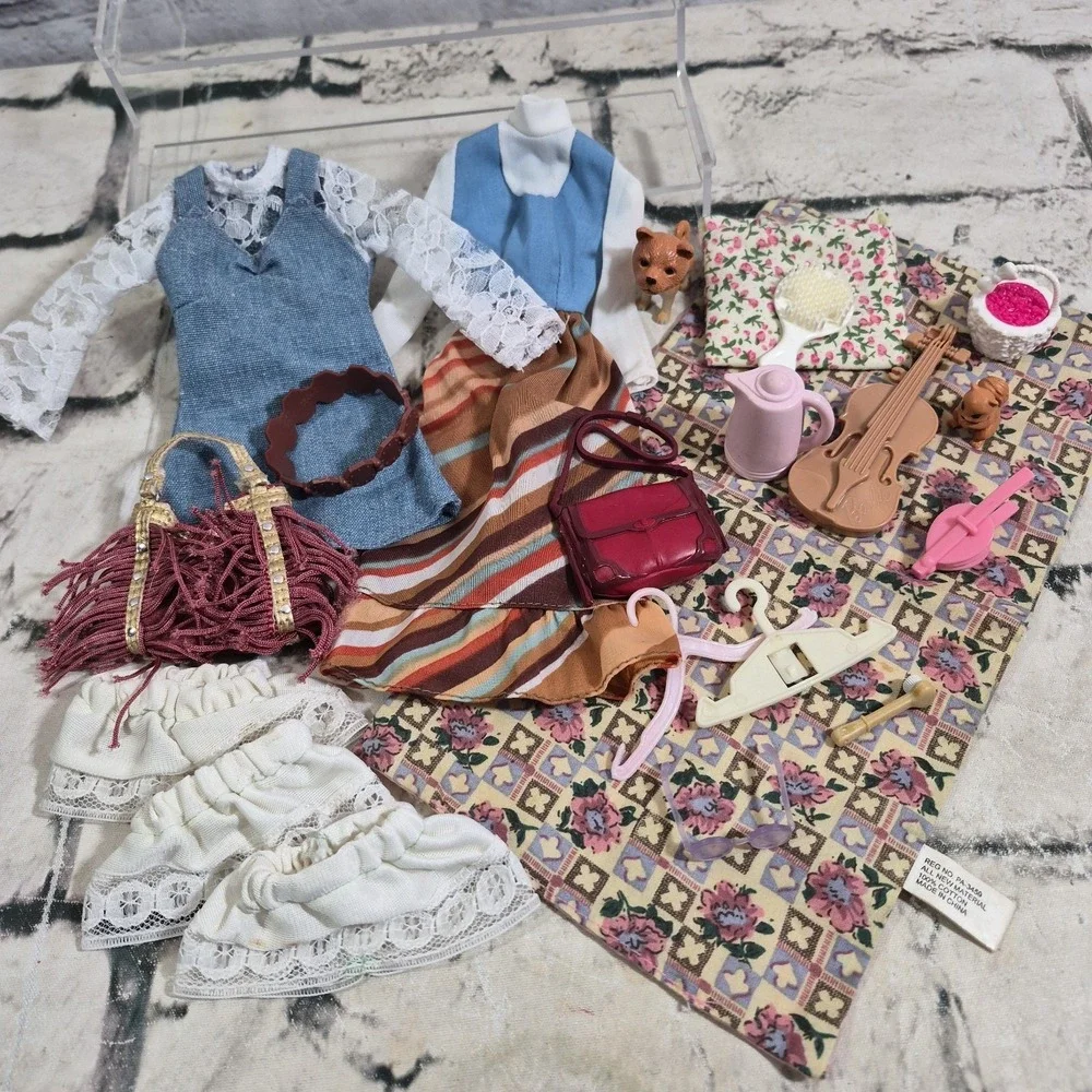 Vintage Barbie Clothes Accessories Lot Dresses Picnic Blanket Lace Shorts Tea